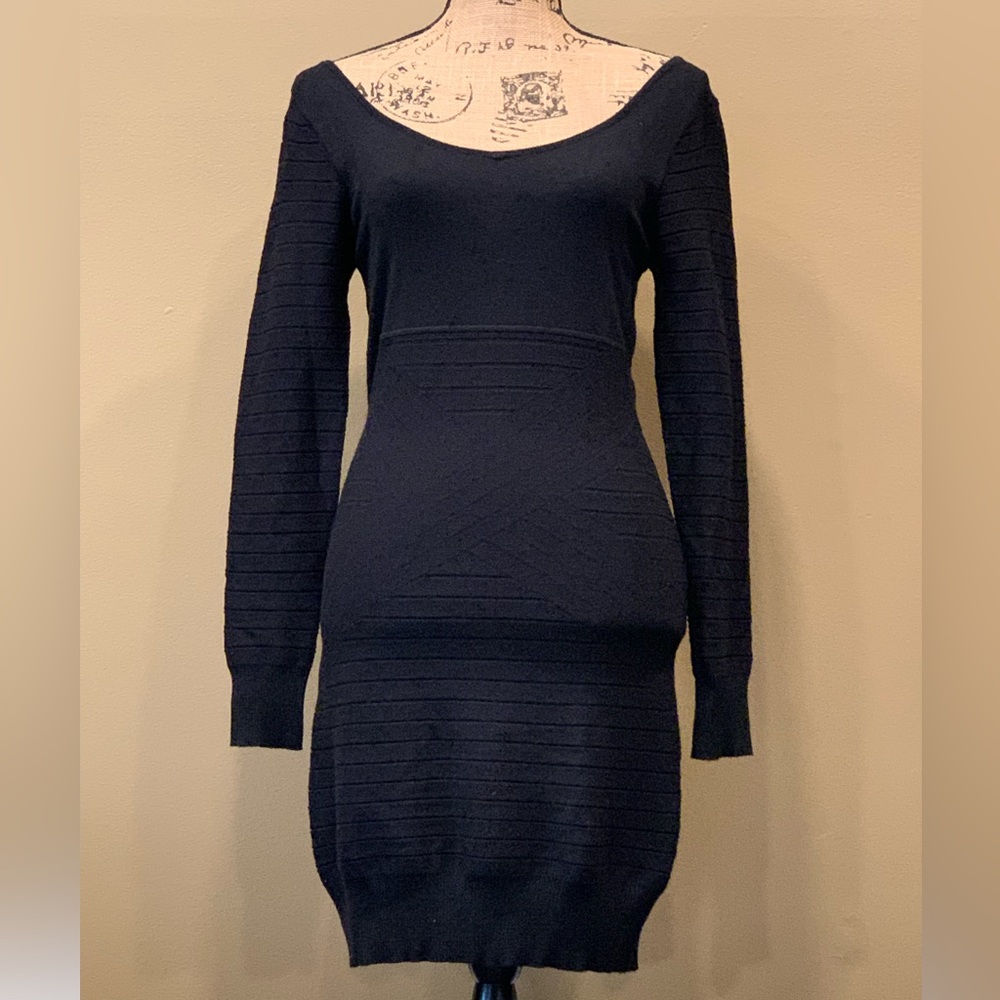 NWOT Arden B Black Fitted Sweater Dress with Stitched Design~Medium